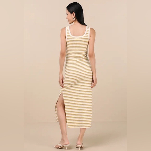 Lulus Edeva Yellow & Ivory Striped Knit Midi Dress NWT - Picture 2 of 5